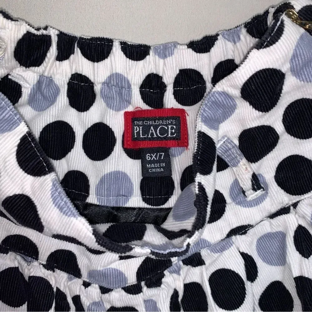 Polka Dot Courduroy Skirt Girls 6X-7 White Black Tulle Skater Circle Adjustable